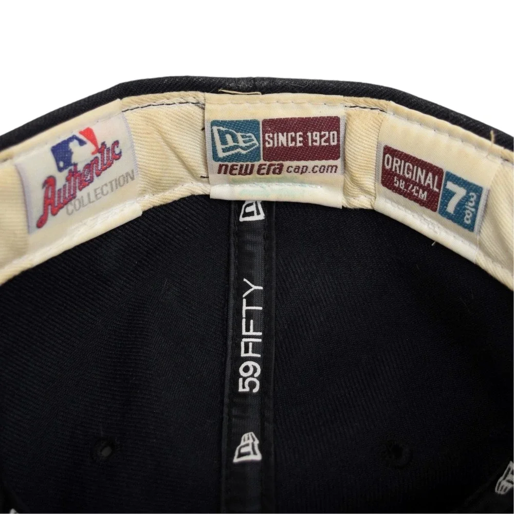 VTG Atlanta Braves New Era 59Fifty Tomahawk Hat 100% Wool Grey Underbrim 7 3/8